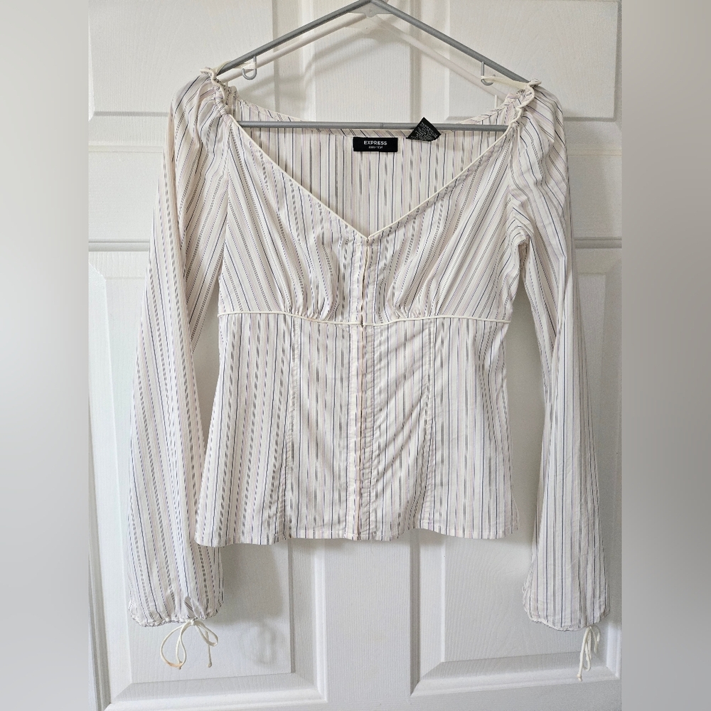 Express White Striped Women's Top